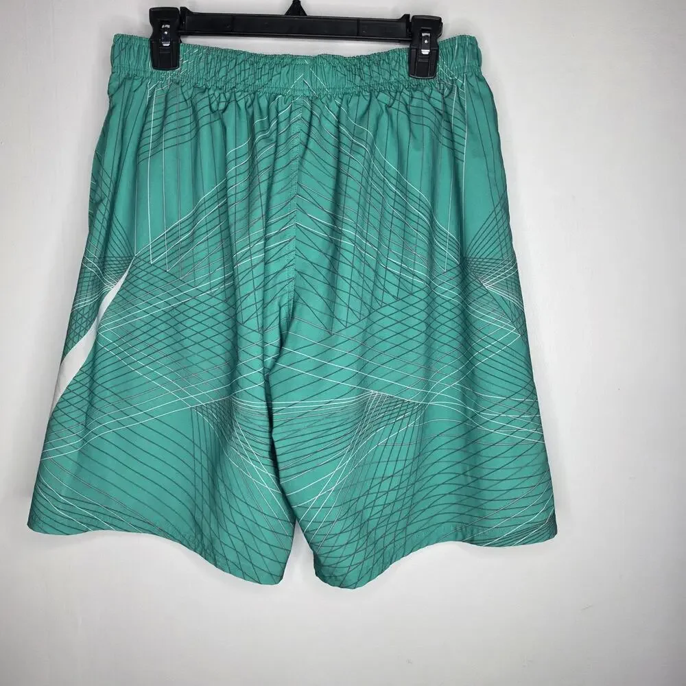 Nike Mens Large Green Volley Swim Shorts Oversized Swoosh Logo Lined Breaker